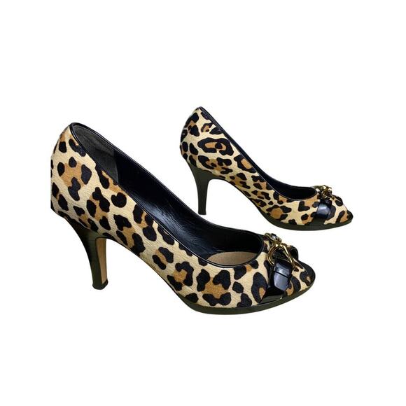 Cole Haan x Nike Air  Calf Skin Leopard Print Peep Toe High Heel Pumps- Size 8B - Picture 4 of 10